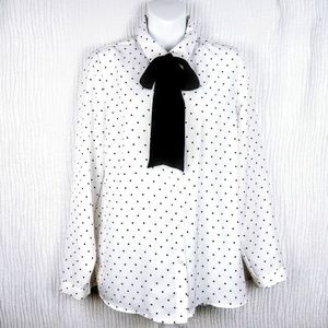SF 41 HAWTHORNE White Black Polka Dot Blouse Med